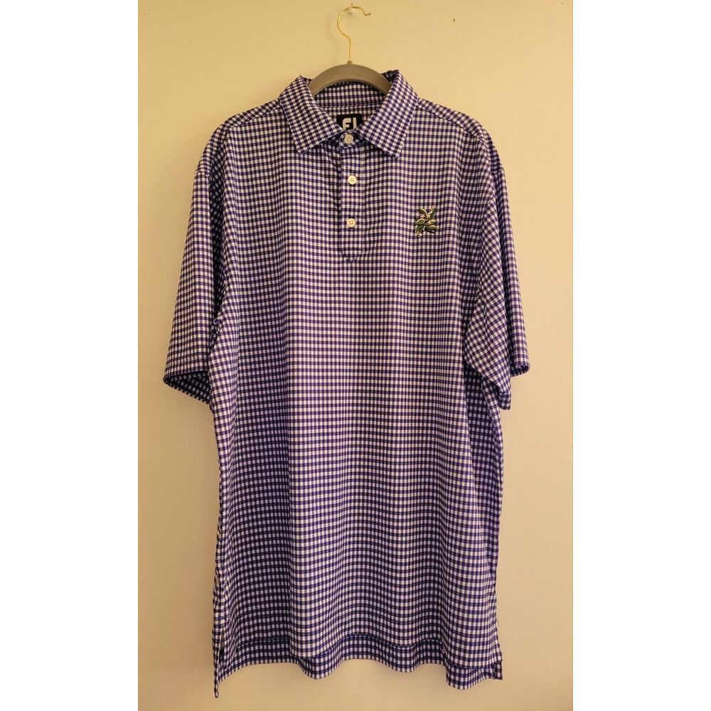 FootJoy FJ Men's Large Purple Gingham Plaid Check Golf Outdoor Polo Shirt